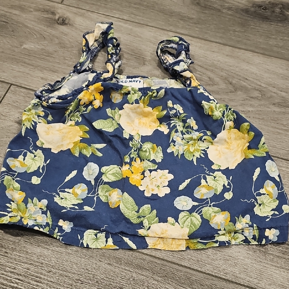 Old Navy Floral Navy and Yellow Tank Top